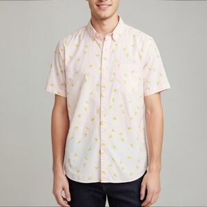Hollister Epic Flex Men's Pink Banana Print Short Sleeve Button Down Shirt Large